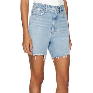 Agolde Light Blue High-Rise Frayed Jean Shorts